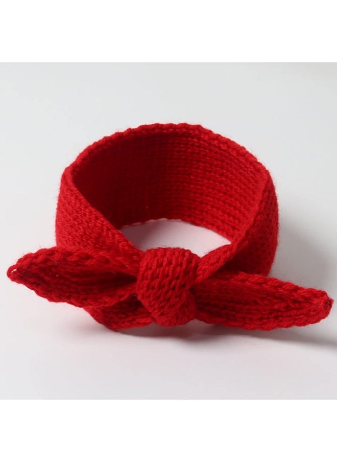 IZUS Turban Headband Baby Girl - Warm Rabbit Knot Hair Band, Knit Head Wrap for Newborn, Toddler and Children (Red + Beige)