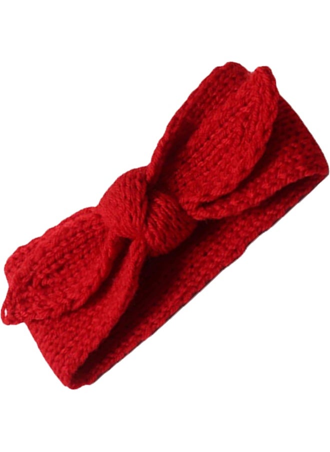 IZUS Turban Headband Baby Girl - Warm Rabbit Knot Hair Band, Knit Head Wrap for Newborn, Toddler and Children (Red + Beige)