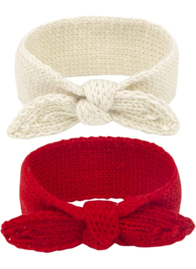 IZUS Turban Headband Baby Girl - Warm Rabbit Knot Hair Band, Knit Head Wrap for Newborn, Toddler and Children (Red + Beige)
