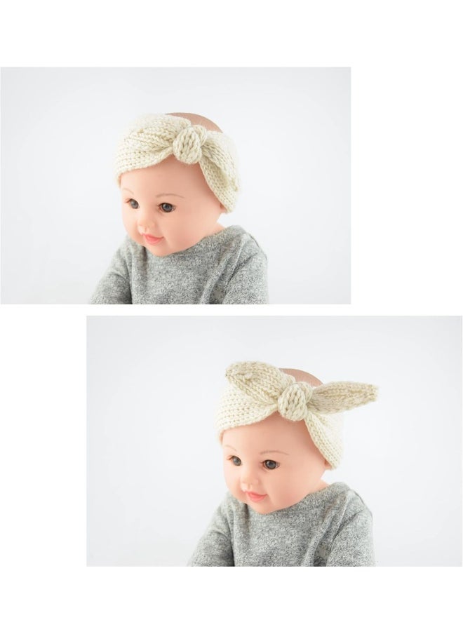IZUS Turban Headband Baby Girl - Warm Rabbit Knot Hair Band, Knit Head Wrap for Newborn, Toddler and Children (Red + Beige)