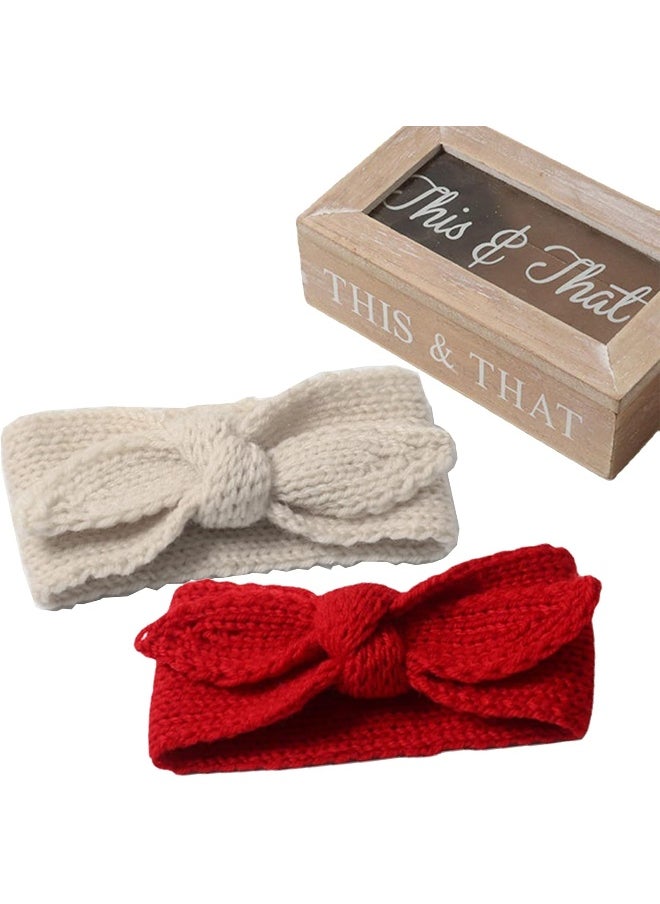 IZUS Turban Headband Baby Girl - Warm Rabbit Knot Hair Band, Knit Head Wrap for Newborn, Toddler and Children (Red + Beige)