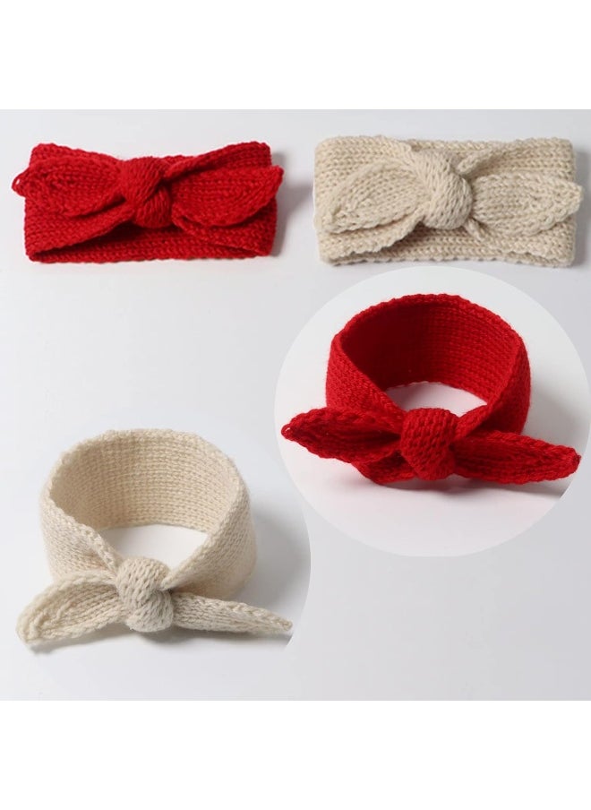 IZUS Turban Headband Baby Girl - Warm Rabbit Knot Hair Band, Knit Head Wrap for Newborn, Toddler and Children (Red + Beige)