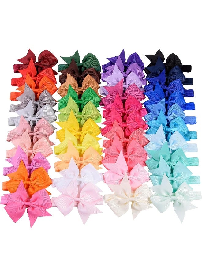 jollybows 40pcs Baby Girls Hair Bows Headbands Grosgrain Ribbon Hair Band Accessories for Infants Newborn Toddler (4In)