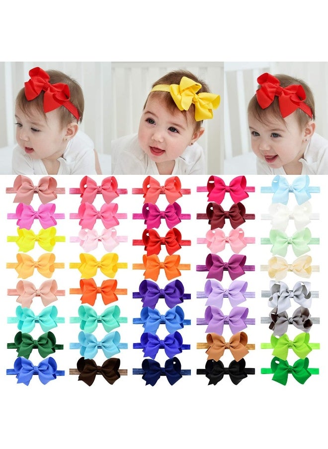 jollybows 40pcs Baby Girls Grosgrain Ribbon Hair Bows Headbands 4.5