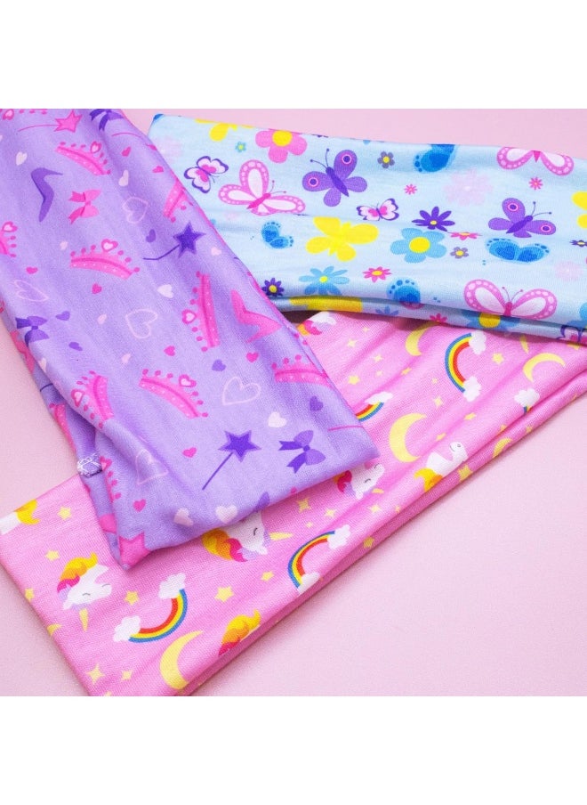 FROG SAC 3 Toddler Headbands for Girls, Wide Elastic Cloth Hair Bands for Kids, Soft Stretch Fabric Head Band Hair Accessories for Children, Cute Sports Yoga Unicorn Butterfly Little Girl Headband
