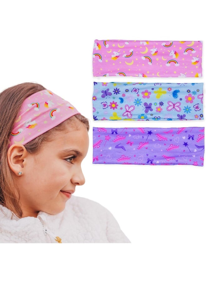 FROG SAC 3 Toddler Headbands for Girls, Wide Elastic Cloth Hair Bands for Kids, Soft Stretch Fabric Head Band Hair Accessories for Children, Cute Sports Yoga Unicorn Butterfly Little Girl Headband
