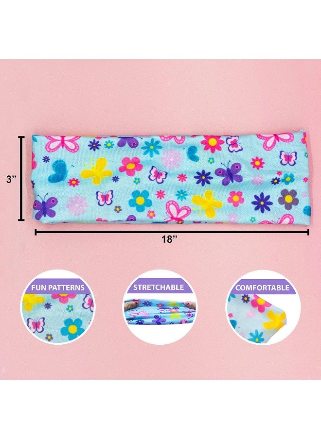 FROG SAC 3 Toddler Headbands for Girls, Wide Elastic Cloth Hair Bands for Kids, Soft Stretch Fabric Head Band Hair Accessories for Children, Cute Sports Yoga Unicorn Butterfly Little Girl Headband