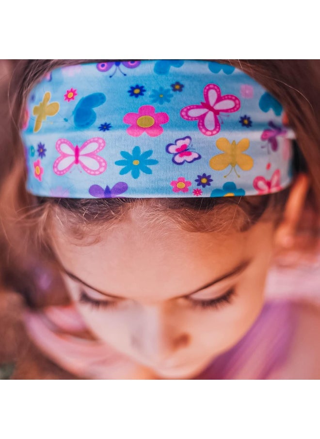 FROG SAC 3 Toddler Headbands for Girls, Wide Elastic Cloth Hair Bands for Kids, Soft Stretch Fabric Head Band Hair Accessories for Children, Cute Sports Yoga Unicorn Butterfly Little Girl Headband