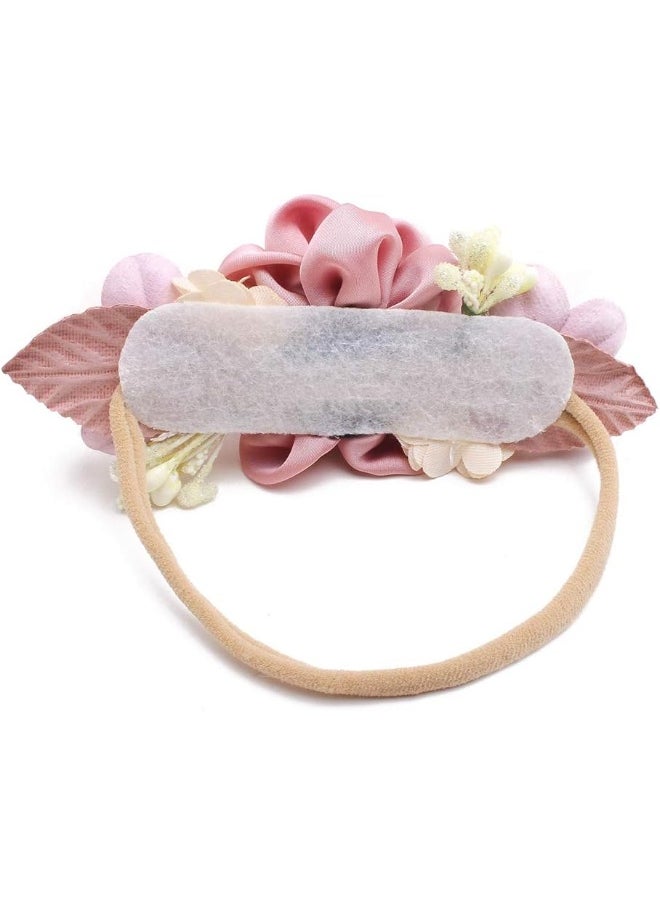 Baby Girl Bows Floral Headbands Set - 3pcs Flower Crown Elastic Hairband Newborn Toddler Hair Accessories Gifts for Girls