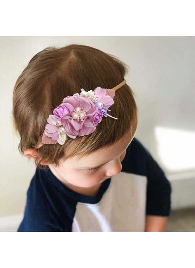 Baby Girl Bows Floral Headbands Set - 3pcs Flower Crown Elastic Hairband Newborn Toddler Hair Accessories Gifts for Girls