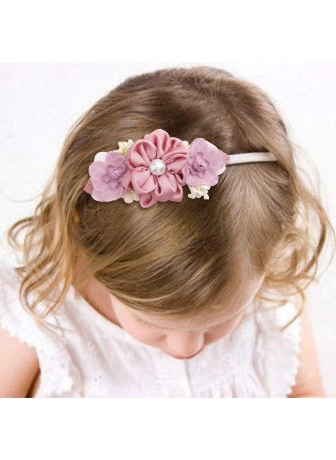 Baby Girl Bows Floral Headbands Set - 3pcs Flower Crown Elastic Hairband Newborn Toddler Hair Accessories Gifts for Girls