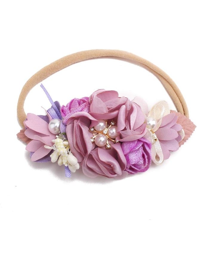 Baby Girl Bows Floral Headbands Set - 3pcs Flower Crown Elastic Hairband Newborn Toddler Hair Accessories Gifts for Girls