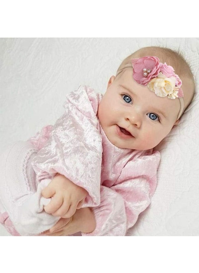 Baby Girl Bows Floral Headbands Set - 3pcs Flower Crown Elastic Hairband Newborn Toddler Hair Accessories Gifts for Girls