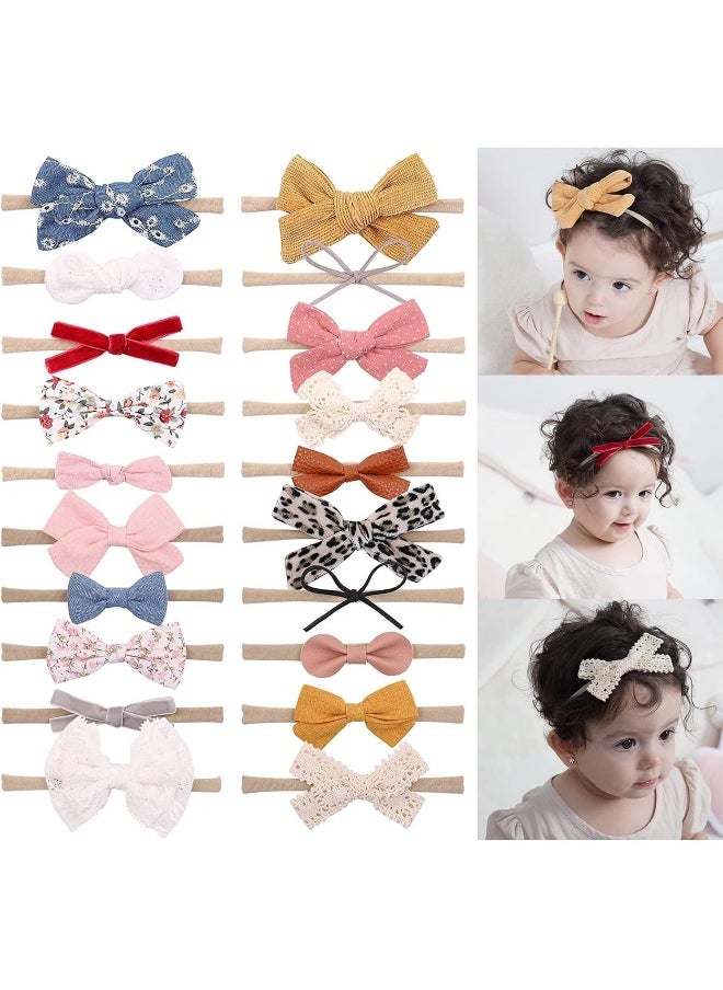 doboi 20PCS Baby Girls Hair Bows Headbands Soft Nylon Hairbands Elastic Hair Accessories for Newborns Infants Toddlers and Kids