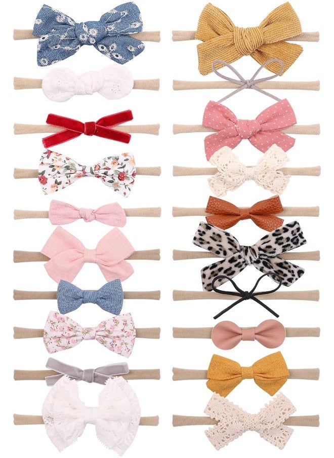 doboi 20PCS Baby Girls Hair Bows Headbands Soft Nylon Hairbands Elastic Hair Accessories for Newborns Infants Toddlers and Kids