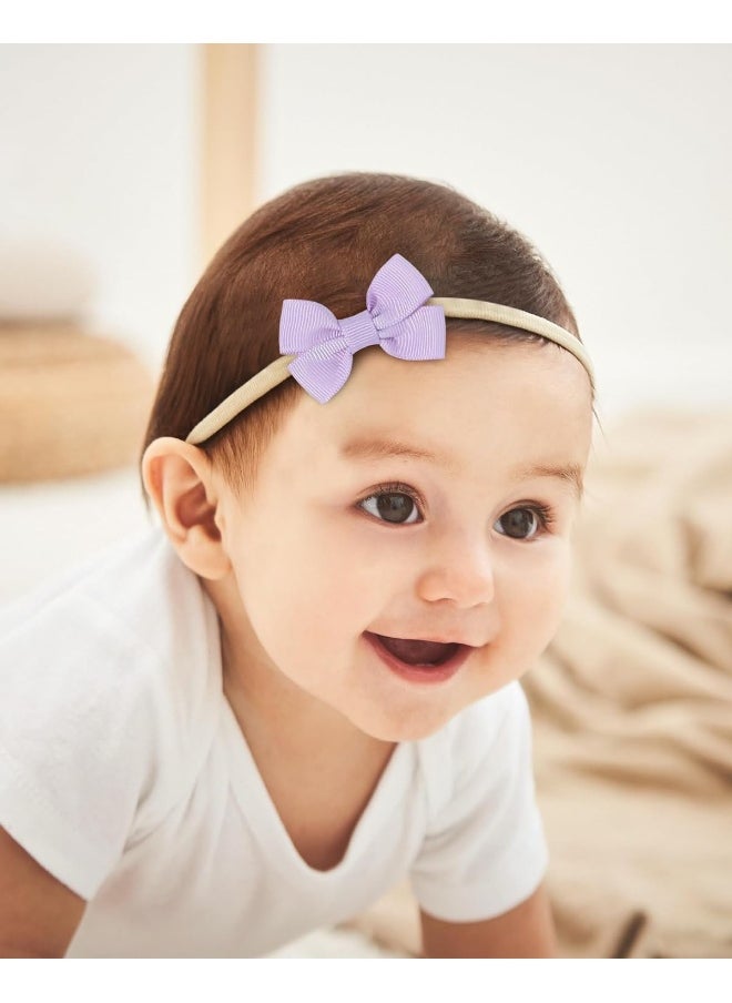 doboi 30PCS Baby Girls Headbands Hair Bows Nylon Linen Hairbands Solid Color Handmade Hair Accessories for Newborn Infant Toddlers Little Girl and Kids