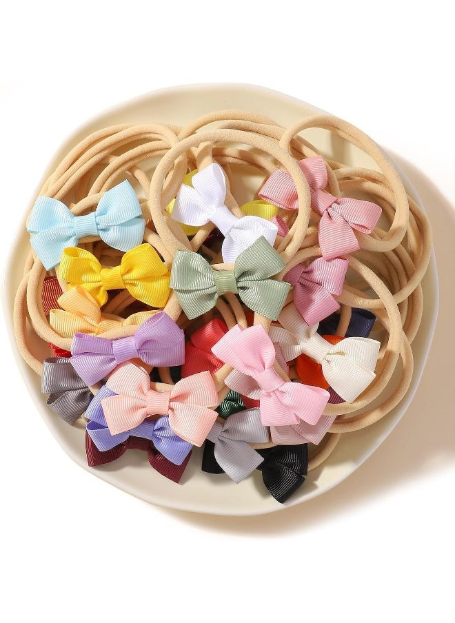 doboi 30PCS Baby Girls Headbands Hair Bows Nylon Linen Hairbands Solid Color Handmade Hair Accessories for Newborn Infant Toddlers Little Girl and Kids