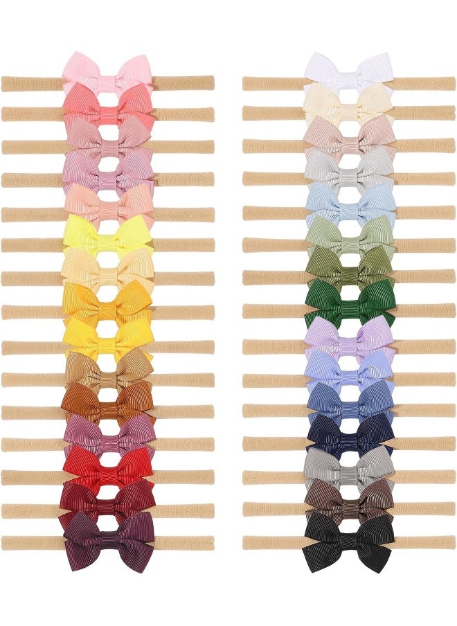 doboi 30PCS Baby Girls Headbands Hair Bows Nylon Linen Hairbands Solid Color Handmade Hair Accessories for Newborn Infant Toddlers Little Girl and Kids