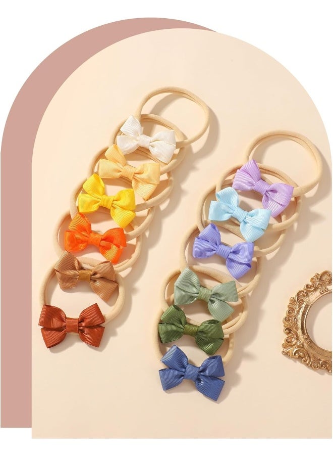 doboi 30PCS Baby Girls Headbands Hair Bows Nylon Linen Hairbands Solid Color Handmade Hair Accessories for Newborn Infant Toddlers Little Girl and Kids
