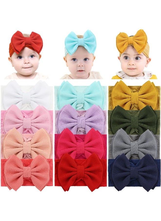 Cinaci 12 Pack Super Stretchy Nylon Headbands with Big Bow Hair Accessories Wide Headwraps for Baby Girls Infants Toddlers Kids
