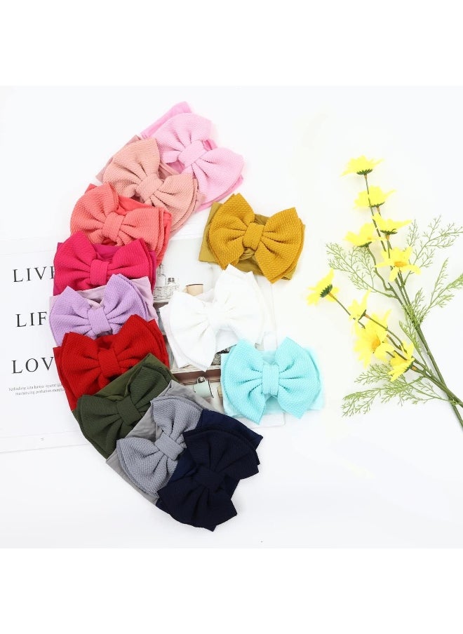 Cinaci 12 Pack Super Stretchy Nylon Headbands with Big Bow Hair Accessories Wide Headwraps for Baby Girls Infants Toddlers Kids