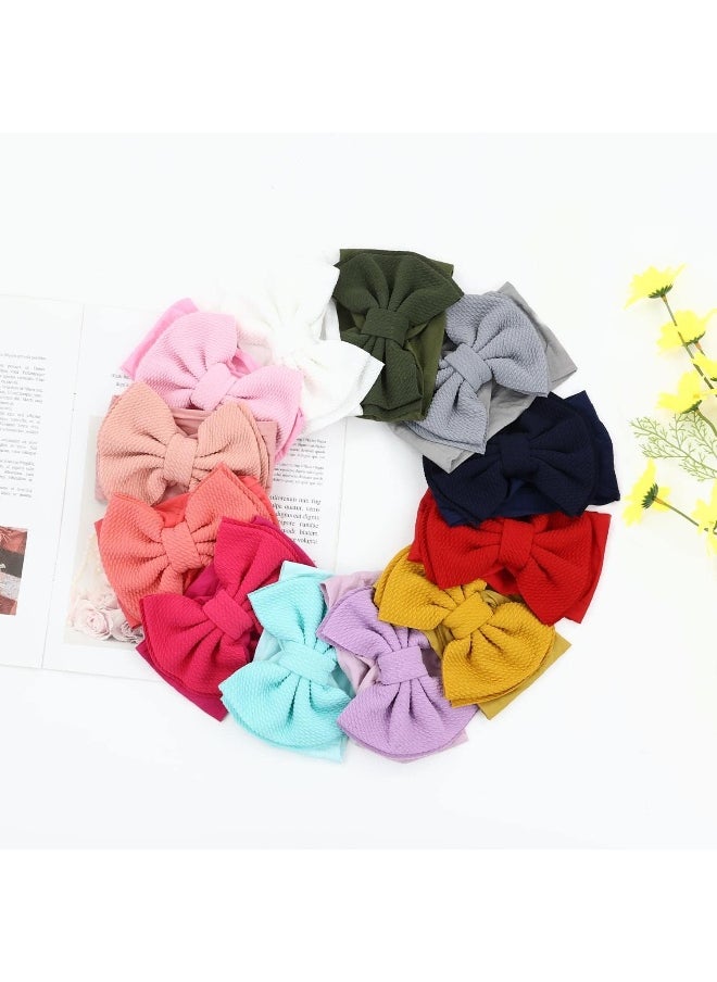 Cinaci 12 Pack Super Stretchy Nylon Headbands with Big Bow Hair Accessories Wide Headwraps for Baby Girls Infants Toddlers Kids