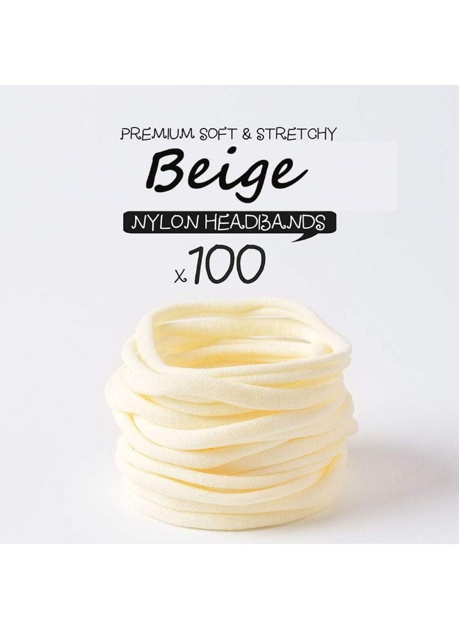 Prohouse 100 PCS Baby Nylon Headbands Hairbands Hair Bow Elastics for Baby Girls Newborn Infant Toddlers Kids DIY (Beige)
