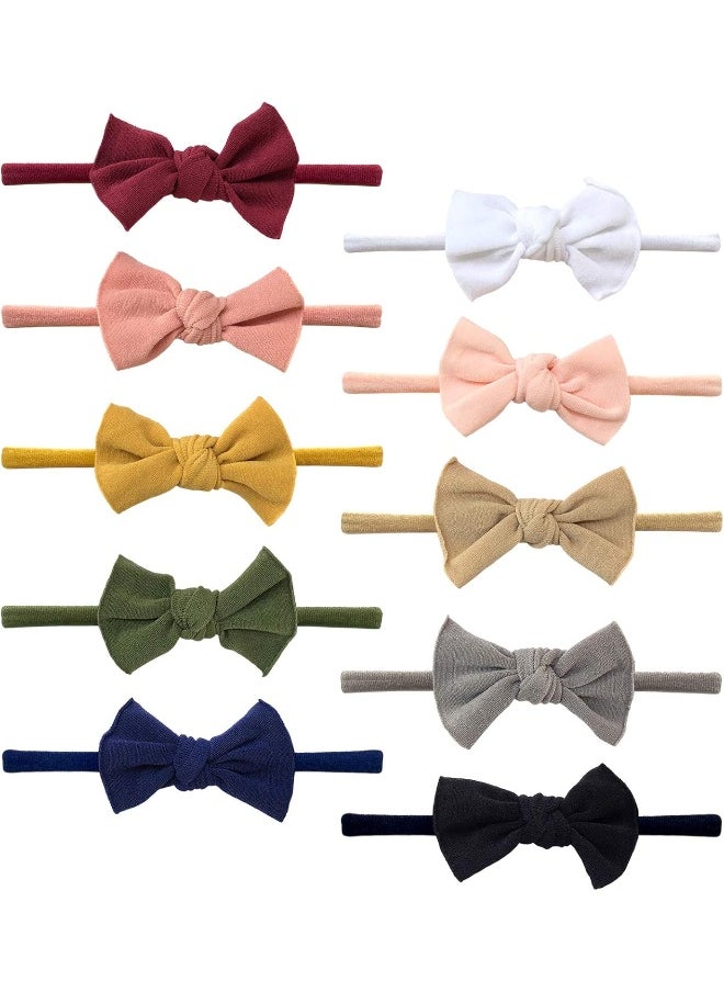 Cherssy Newborn Headbands and Hair Bows, 10pcs Super Soft Nylon Hairbands for Baby Girls