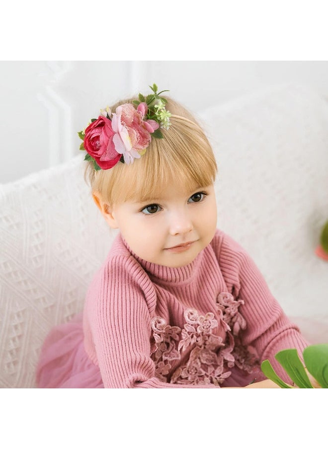 Cinaci 6 Pack Delicate Floral Rose Flower Super Stretchy Nylon Headbands Hair Bands Accessories for Baby Girls Newborns Infants Toddlers Kids