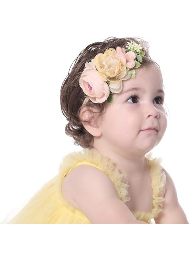 Cinaci 6 Pack Delicate Floral Rose Flower Super Stretchy Nylon Headbands Hair Bands Accessories for Baby Girls Newborns Infants Toddlers Kids