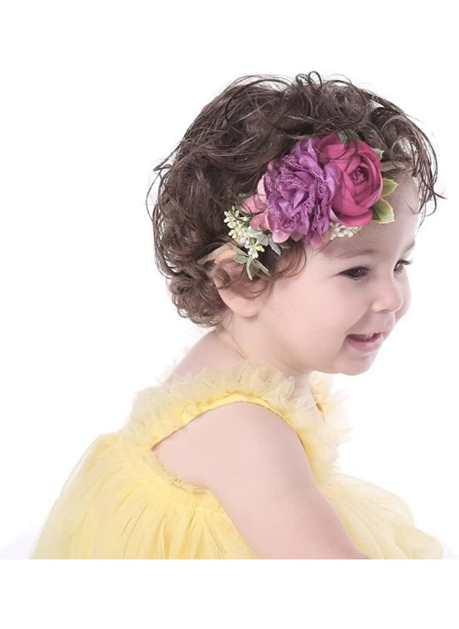 Cinaci 6 Pack Delicate Floral Rose Flower Super Stretchy Nylon Headbands Hair Bands Accessories for Baby Girls Newborns Infants Toddlers Kids