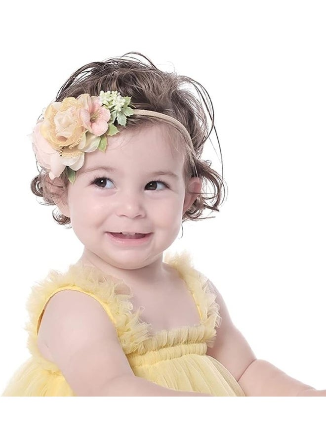 Cinaci 6 Pack Delicate Floral Rose Flower Super Stretchy Nylon Headbands Hair Bands Accessories for Baby Girls Newborns Infants Toddlers Kids