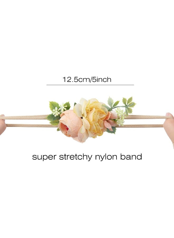 Cinaci 6 Pack Delicate Floral Rose Flower Super Stretchy Nylon Headbands Hair Bands Accessories for Baby Girls Newborns Infants Toddlers Kids