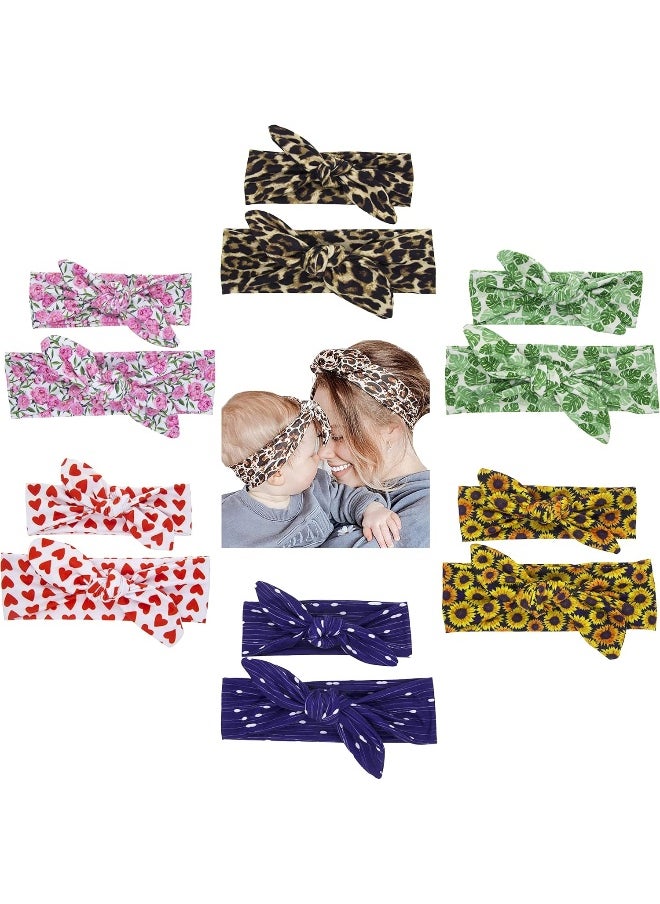 Cinaci 12 Pack/6 Set Floral Print DIY Parent-child Mom Baby Girl Toddlers Rabbit Ear Bow Headbands Hair Accessories