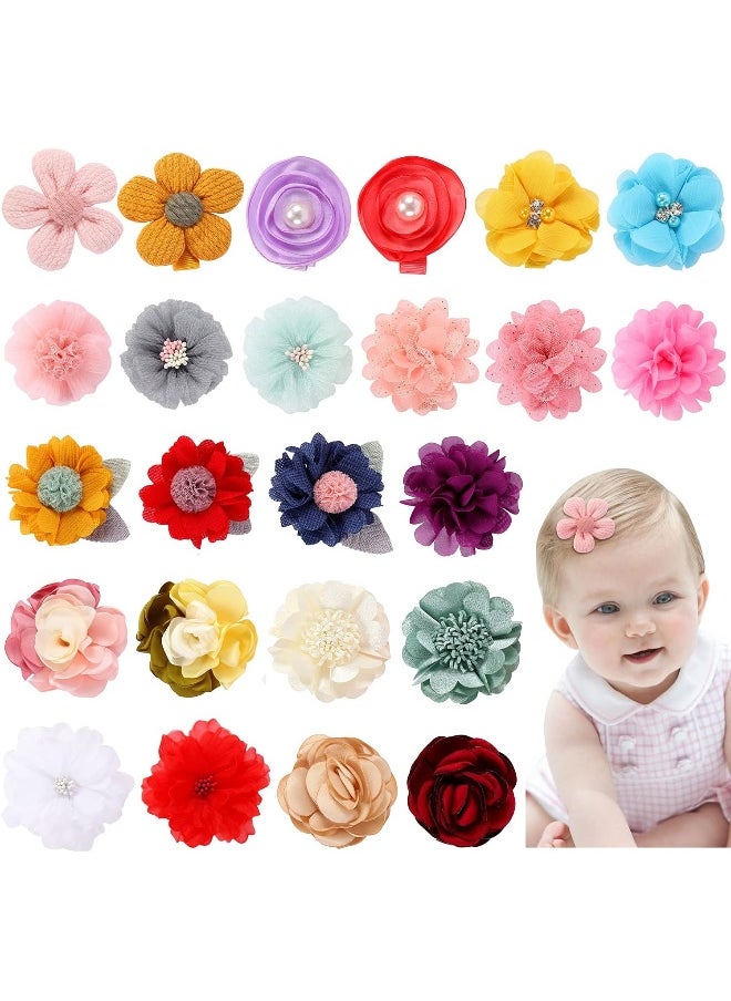 Cinaci 24 Pack Colorful Chiffon Rose Daisy Flower Hair Bows Fully Lined Alligator Hair Clips Handmade Soft Floral Small Hair Barrette Hair Pin Accessories for Baby Girls Newborns Infants Toddlers Kids
