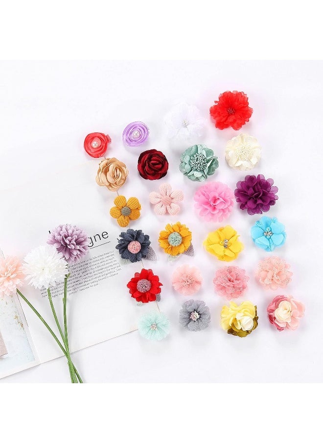 Cinaci 24 Pack Colorful Chiffon Rose Daisy Flower Hair Bows Fully Lined Alligator Hair Clips Handmade Soft Floral Small Hair Barrette Hair Pin Accessories for Baby Girls Newborns Infants Toddlers Kids