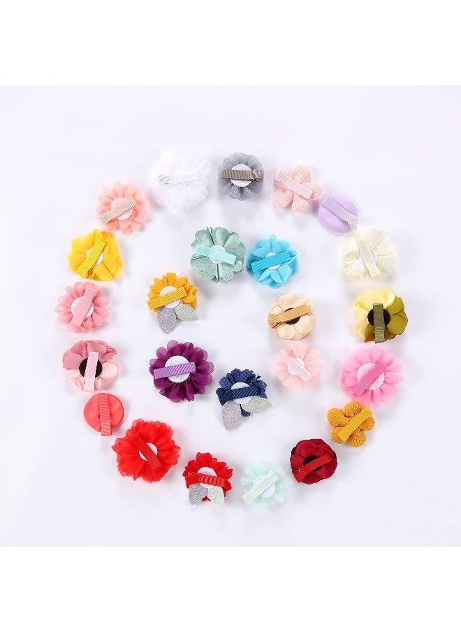 Cinaci 24 Pack Colorful Chiffon Rose Daisy Flower Hair Bows Fully Lined Alligator Hair Clips Handmade Soft Floral Small Hair Barrette Hair Pin Accessories for Baby Girls Newborns Infants Toddlers Kids