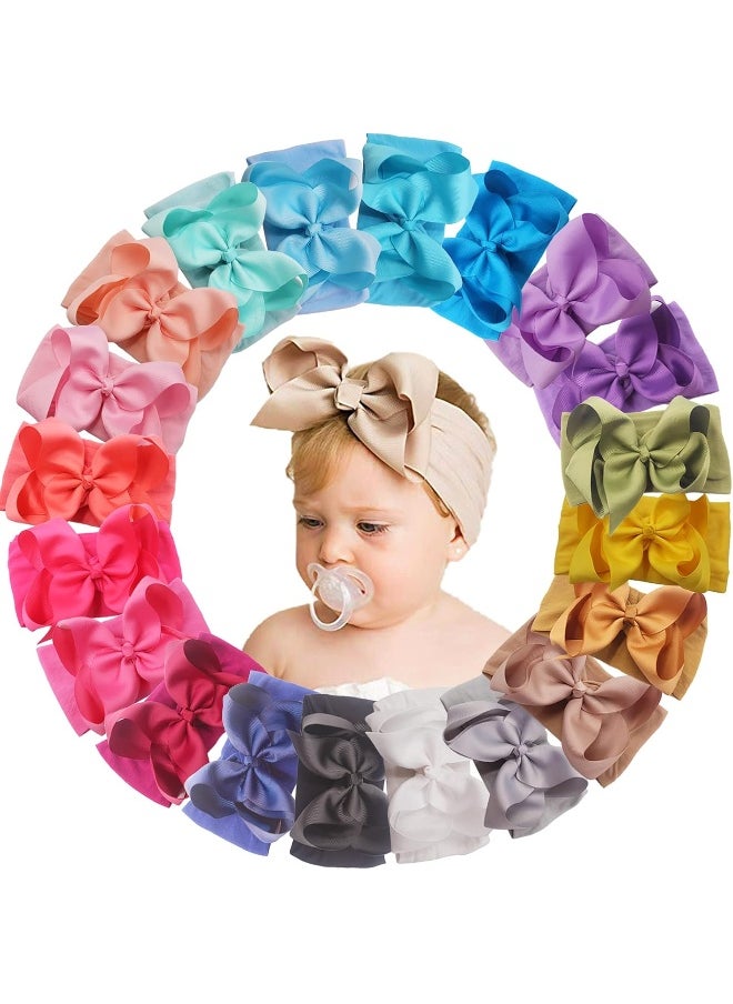 Yxiang 20 Colors 6 Inches Baby Girls Large Big Bows Headbands Elastic Nylon Hairbands Turban Hair Accessories for Newborns Infants Toddlers Kids