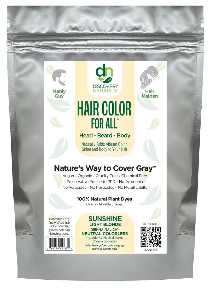Blonde Henna Hair Color For All Kit | 100% All Natural Hair Dye & Beard Dye Powder (Sunshine Light Blonde) Organic, Herbal & Vegan Chemical & Cruelty Free Permanent Gray Coverage & Tinting