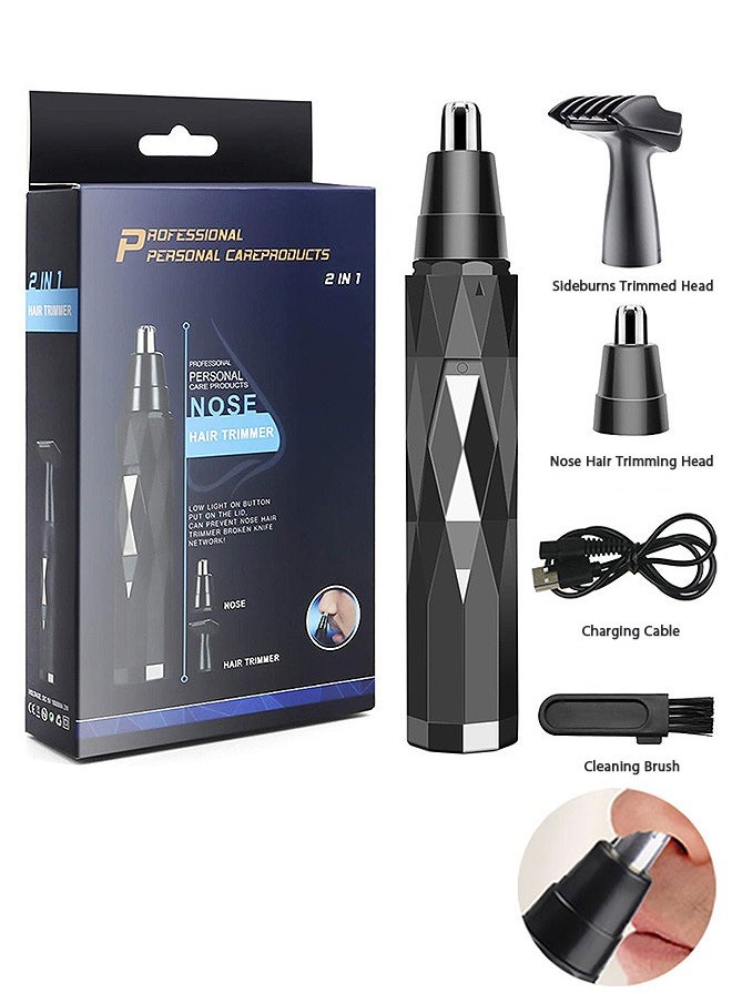 Electric Ear and Nose Hair Trimmer, 2 in 1 Hair Shaver, Rechargeable Hair Remover (Black)