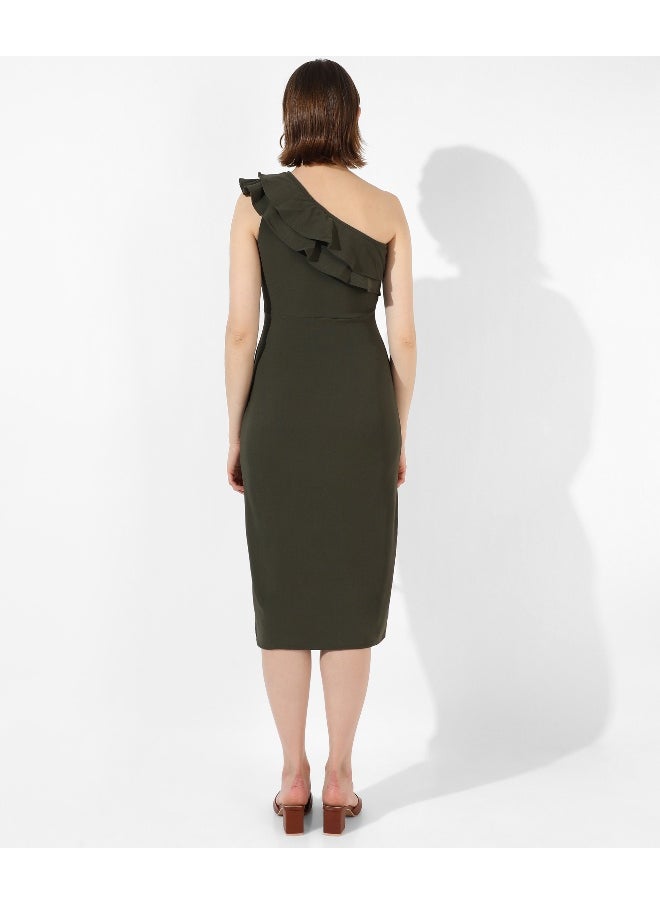 Women's Olive Green Ruffle Bodycon Dress