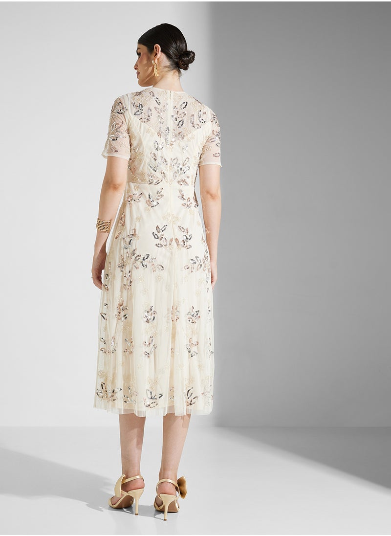 Sequin Floral Midi Dress