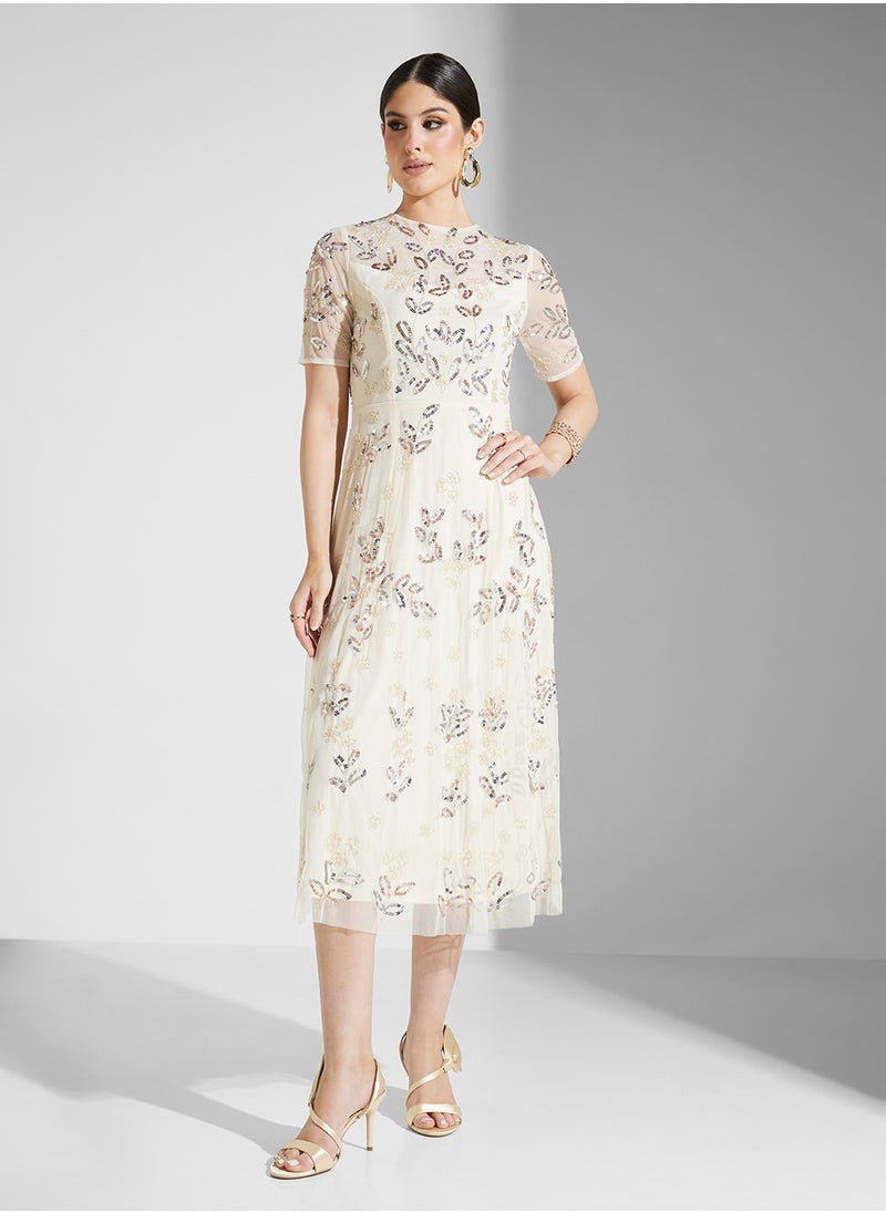 Sequin Floral Midi Dress