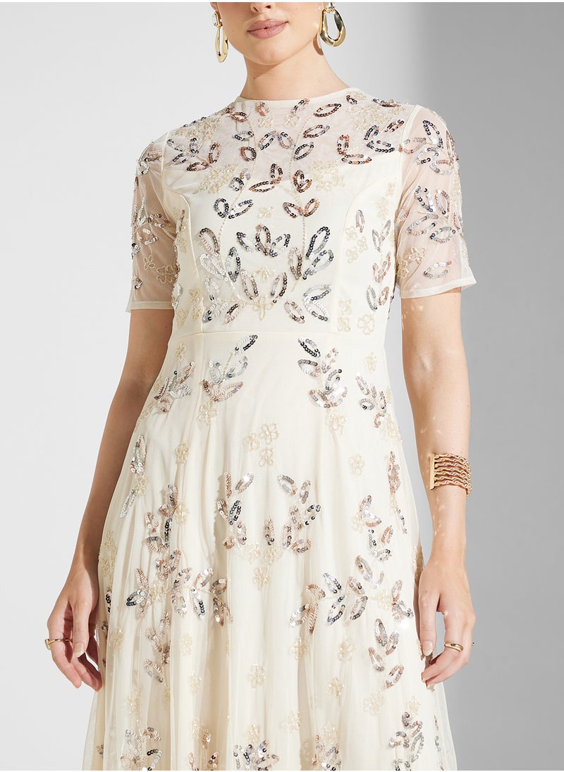 Sequin Floral Midi Dress
