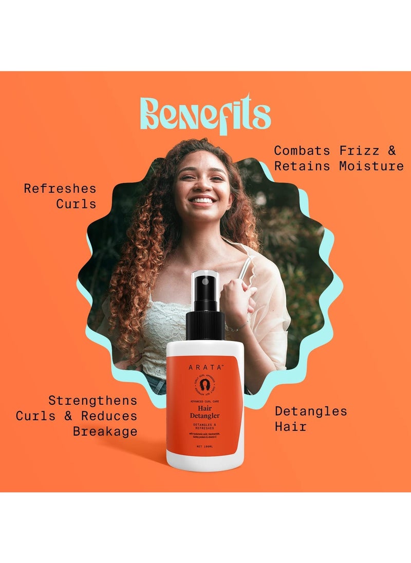 Arata Advanced Curl Care Hair Detangler (100ML) Detangler Refreshes and Strengthens Curls Hyaluronic Acid Niacinamide Barley Protein and Vitamin E Powerful Refresh Routine CG Approved