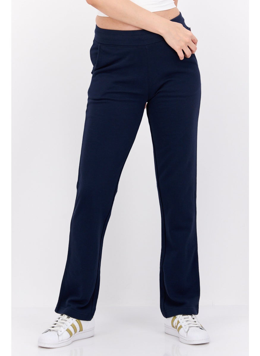 Women Sportswear Fit Drawstring Training Track Pants, Navy Blue