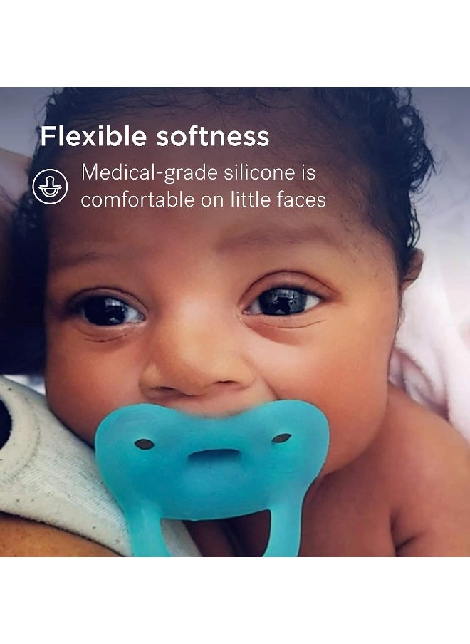 Smilo Newborn Baby Pacifier - 3 Pack of Orthodontic Pacifiers for Babies from 0-2 Months - Expands to Support The Palate During Soothing - BPA-Free - Aqua