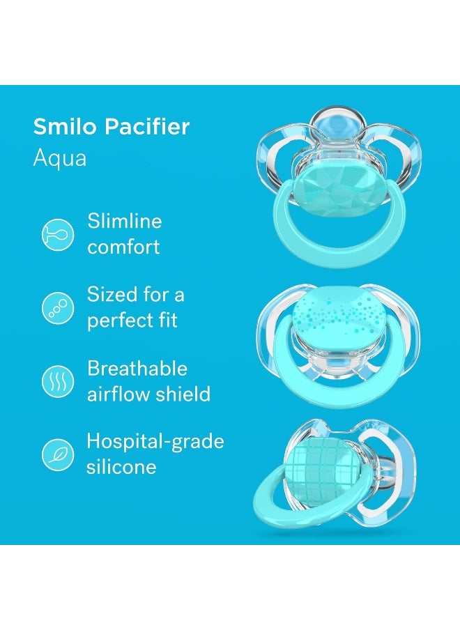 Smilo Orthodontic Pacifier, Expands to Support The Palate During Soothing, Aqua, Stage 3 Suitable from 9 to 18 Months (Pack of 3)