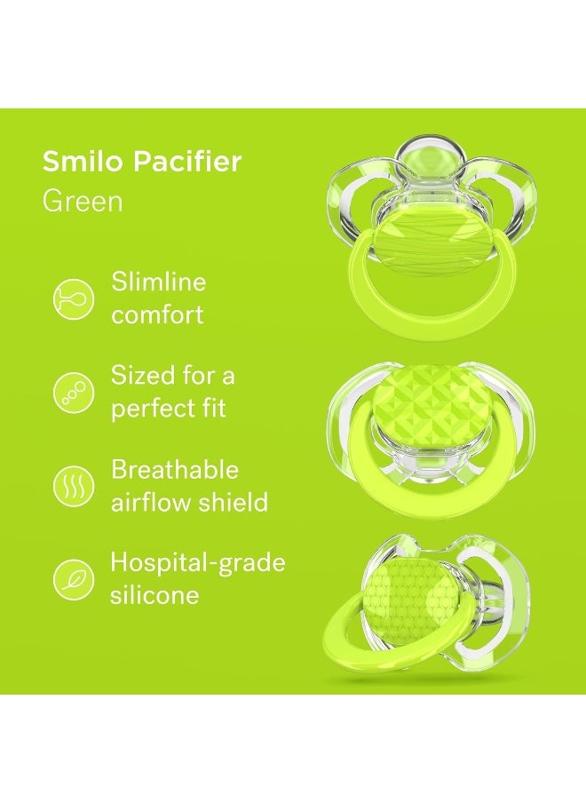 Smilo Orthodontic Pacifier, Expands to Support The Palate During Soothing, Green, Stage 3 Suitable from 9 to 18 Months (Pack of 3)