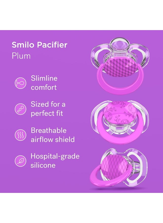 Smilo Orthodontic Pacifier, Expands to Support The Palate During Soothing, Plum, Stage 3 Suitable from 9 to 18 Months (Pack of 3)